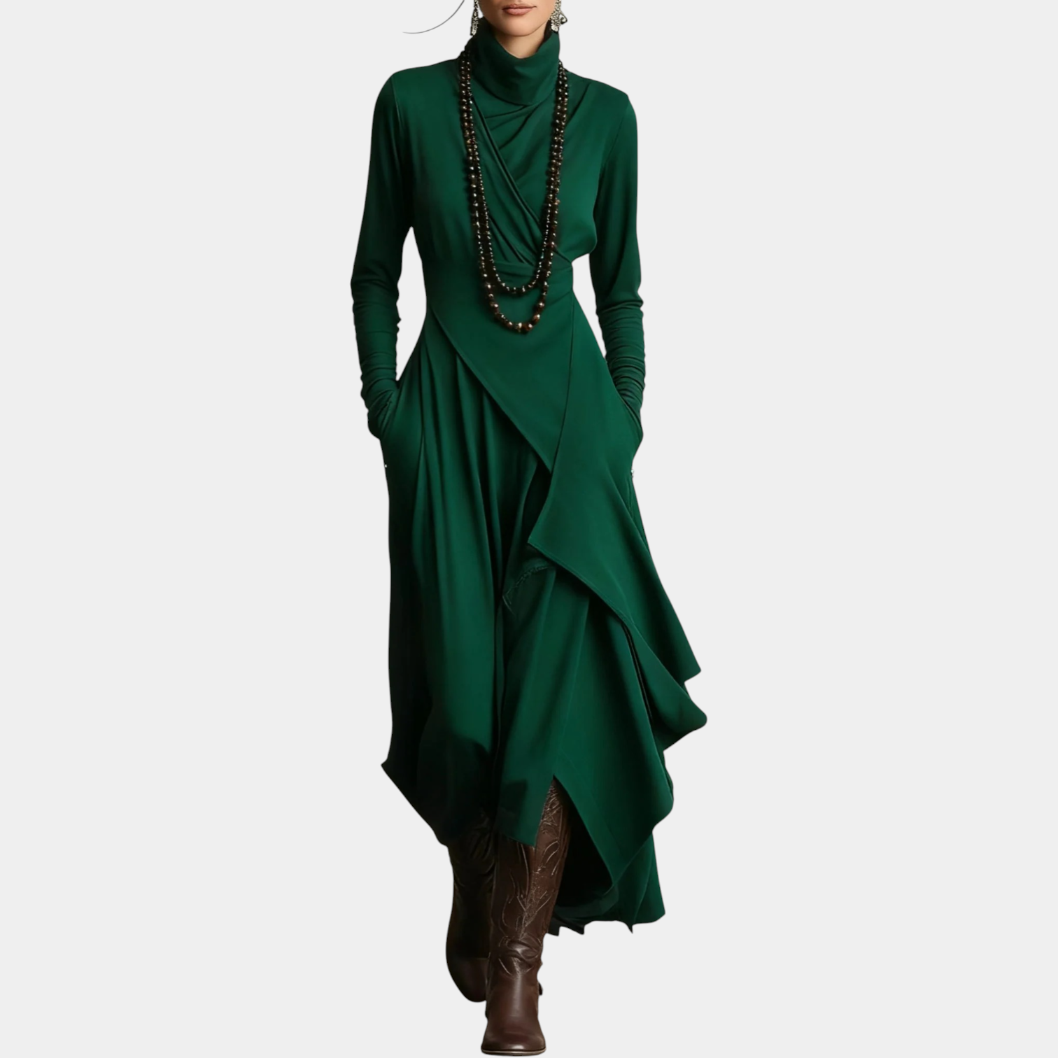 GIORGIA™ - PLEATED HIGH NECK MAXI DRESS