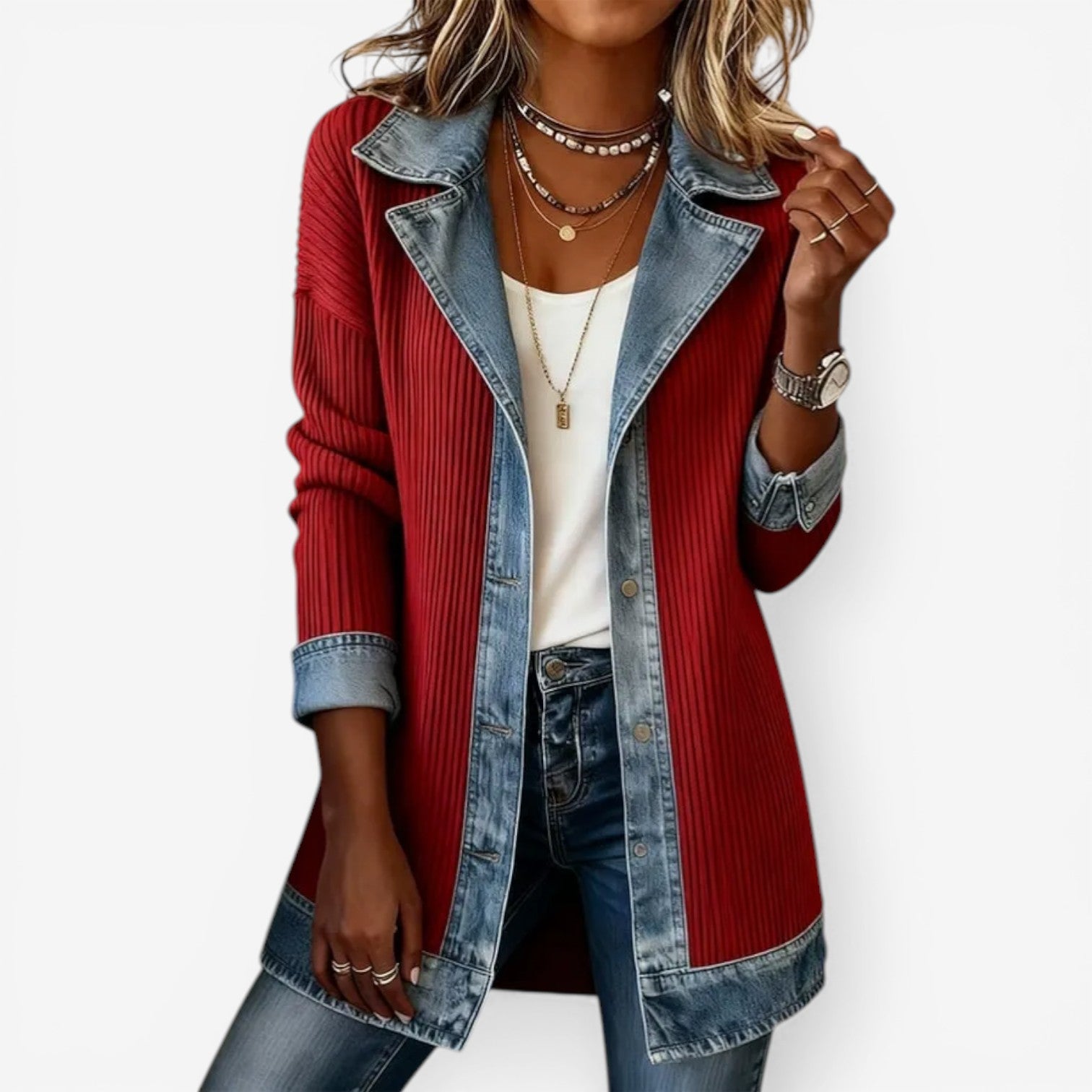 Reagan | Knit Hybrid Jacket with Contrast Trim and Long Sleeves