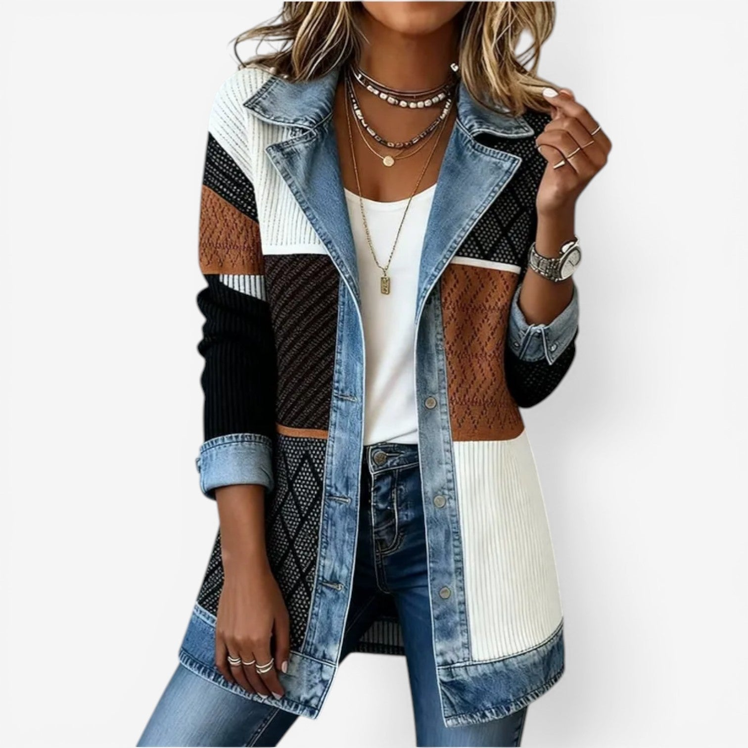 Reagan | Knit Hybrid Jacket with Contrast Trim and Long Sleeves