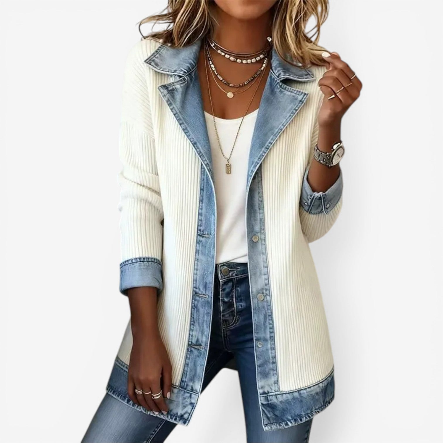 Reagan | Knit Hybrid Jacket with Contrast Trim and Long Sleeves